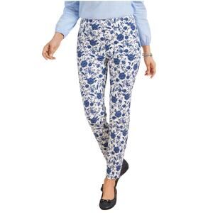 Talbots Blue Floral Chatham Ankle White Cotton Pants